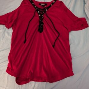 Women's Red Lace-Up Top